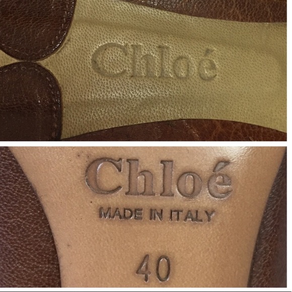 Chloe Leather Peep Toe Brown Heels - Picture 7 of 8